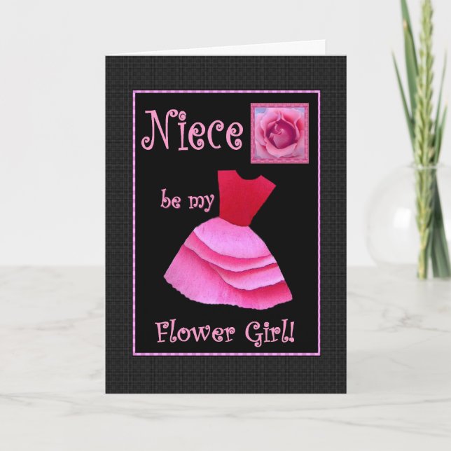 Kommer du att vara min blomma flicka? Rosa Dress Inbjudan (Framsida)