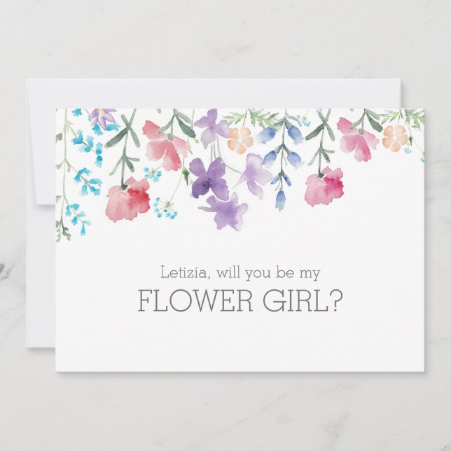 Kommer Du Att Vara Min Blomsterflicka Färgglad Blo Inbjudningar (Framsida)