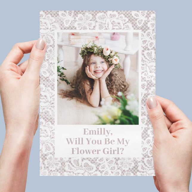 Kommer Du Att Vara Min Blomsterflicka Förslag Lace Inbjudningar (Will You Be My Flower Girl Proposal Lace Photo Invitation
)