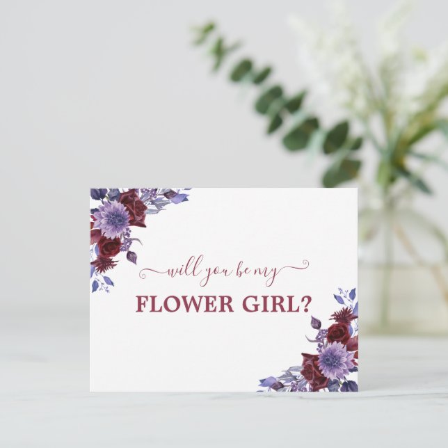 Kommer Du Att Vara Min Blomsterflicka Lila Blommig Vykort (Stående Fram)
