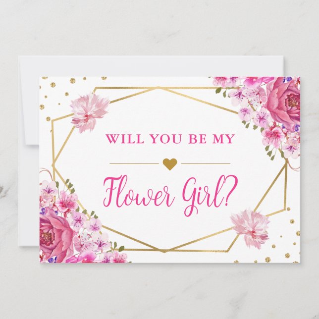 Kommer Du Att Vara Min Blomsterflicka Rosa Rosor B Inbjudningar (Framsida)