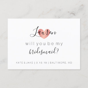 Kommer du att vara min Bridesmaid - Heart Glam Ros Inbjudningar