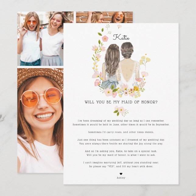 Kommer du att vara min Bridesmaid/Maid of honor Fr Inbjudningar (Fram/baksida)