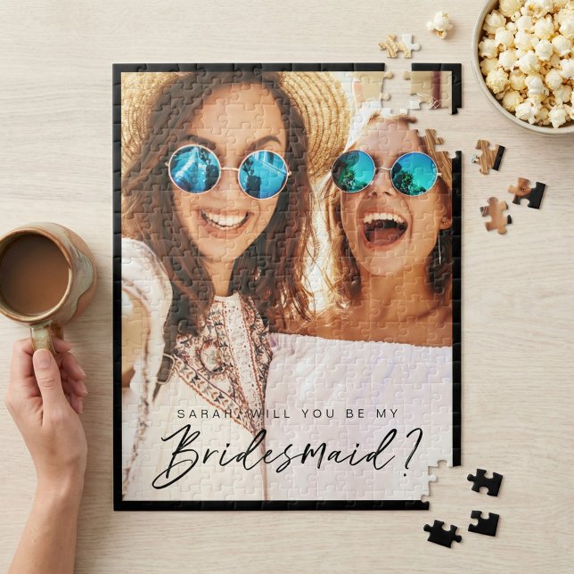 Kommer du att vara min Bridesmaid? Trendig Script  Pussel (Will You Be My Bridesmaid? Proposal Photo Keepsake Jigsaw Puzzle)