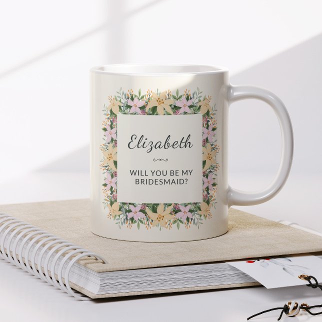 Kommer Du Att Vara Min Brudtjänsteman | Blommig Mu Kaffemugg (Skapare uppladdad)