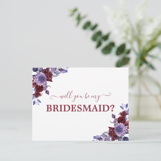 Kommer Du Att Vara Min Brudtjej Flicka Lila Blommi Vykort (Stående Fram)