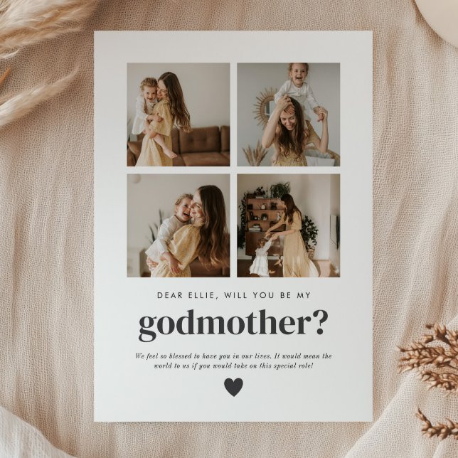 Kommer Du Att Vara Min Fadder 4 Foto Förslag Kort (Zazzle Will You Be My Godmother 4 Photo Proposal Card)