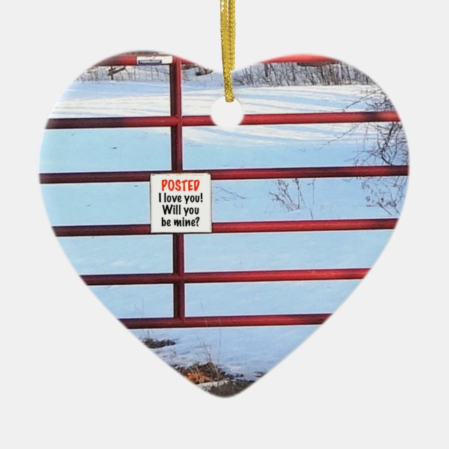 Kommer du att vara min? Farm Grind Valentine Julgransprydnad Keramik (Framsidan)
