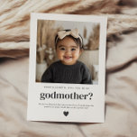 Kommer du att vara min Godmor Photo Frieri? Inbjudningar<br><div class="desc">Tittar för ett sött och meningsfullt sätt att be en älskad att vara din baby gudmor? Detta moderna, minimalistiska kort är perfektens väg att gå! Oavsett om du frågar en familjemedlem eller en nära vän, hjälper den här mallen dig att skapa ett hjärtligt ögonblick som de kommer att uppskatta för...</div>