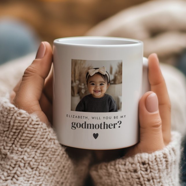 Kommer du att vara min Godmor Photo Frieri? Kaffemugg (Zazzle Will You Be My Godmother Photo Proposal Coffee Mug (Front))