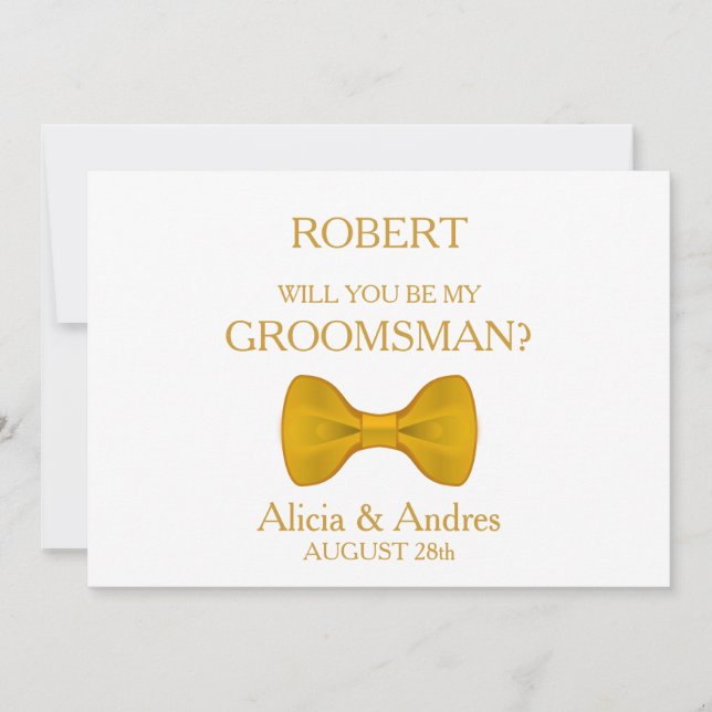 Kommer du att vara min Groomsman med Guld Bow? Inbjudningar (Framsida)