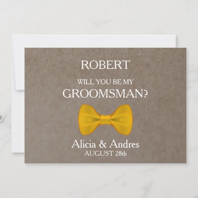 Kommer du att vara min Groomsman med Guld Bow? Inbjudningar (Framsida)