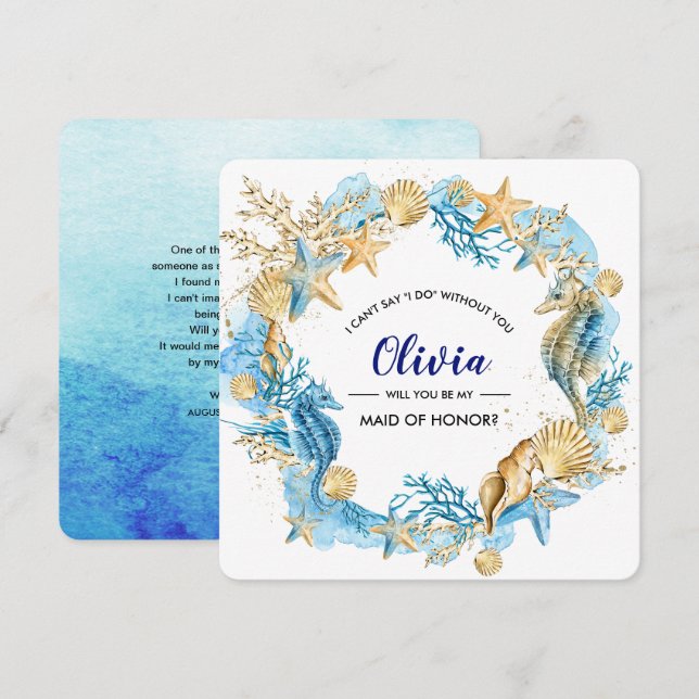 Kommer du att vara min Maid of honor? Beach Seasid Inbjudningar (Fram/baksida)