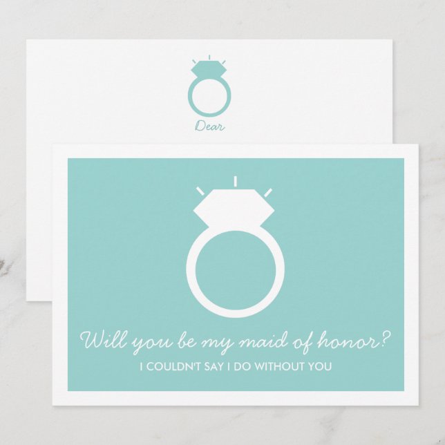 Kommer du att vara min Maid of honor? Blått Ring-k Inbjudningar (Fram/baksida)