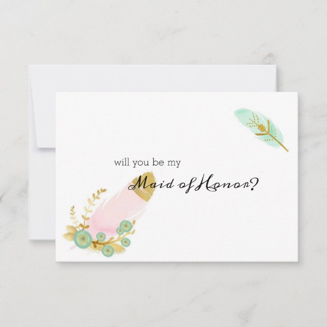 Kommer du att vara min Maid of honor Boho Feathers (Framsida)