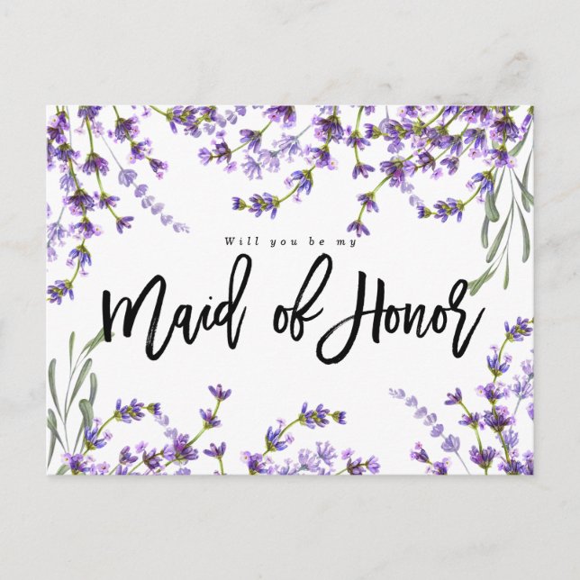 Kommer du att vara min maid of honor boho lavender meddelande vykort (Framsida)