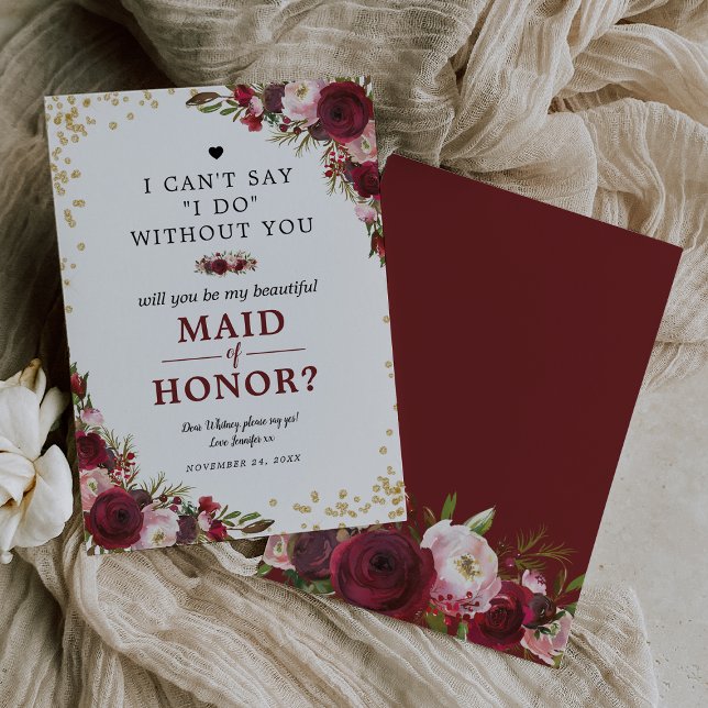 Kommer du att vara min Maid of honor | Burgundy  Inbjudningar (Skapare uppladdad)