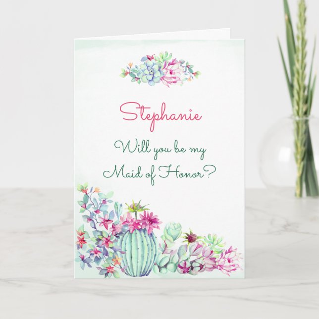 Kommer du att vara min Maid of honor - Cactus & Su Inbjudan (Framsida)
