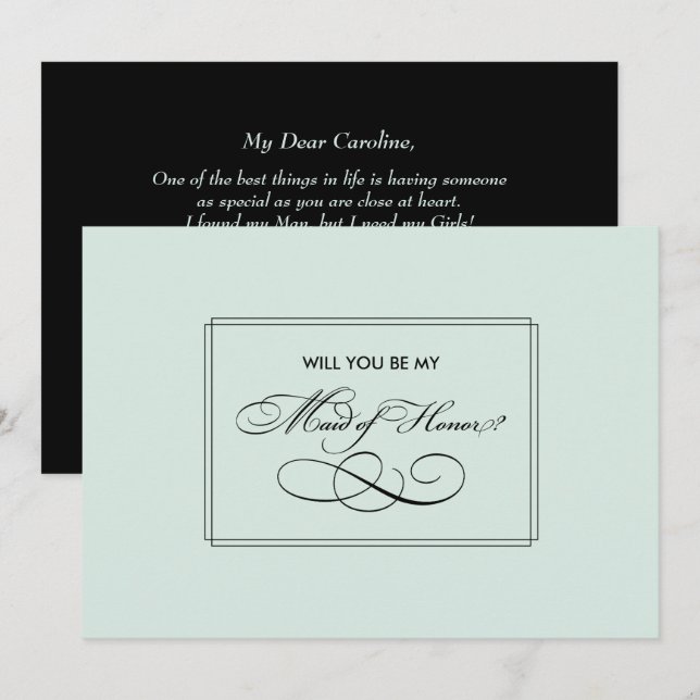 Kommer du att vara min Maid of honor? Elegant Mint Inbjudningar (Fram/baksida)