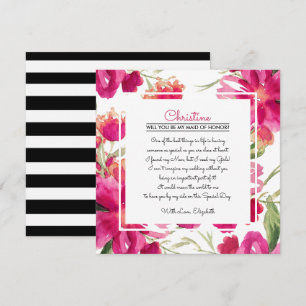 Kommer du att vara min Maid of honor? Fuchsia-Blom Inbjudningar