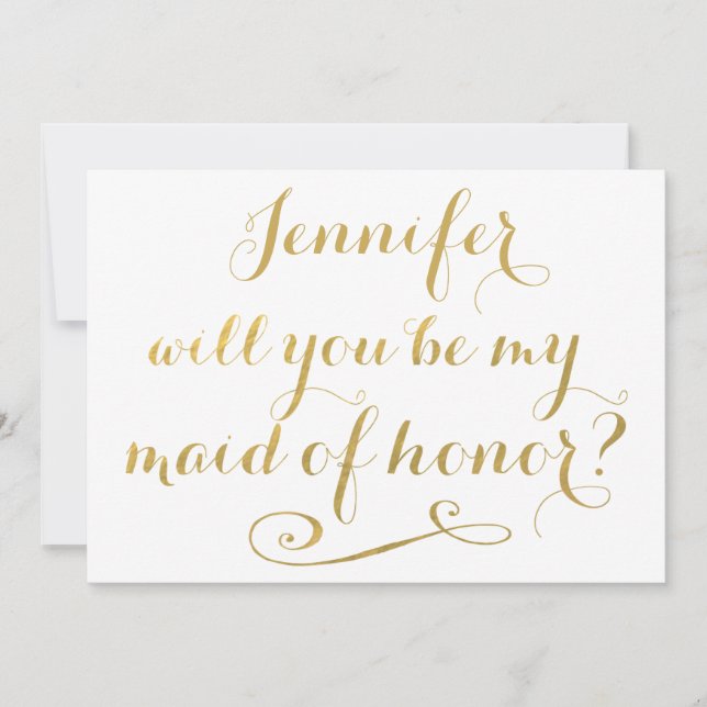 Kommer du att vara min Maid of honor Guld-kalligra Inbjudningar (Framsida)