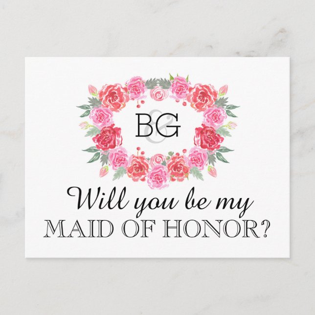 Kommer du att vara min MAID OF HONOR Inbjudan Vykort (Framsida)