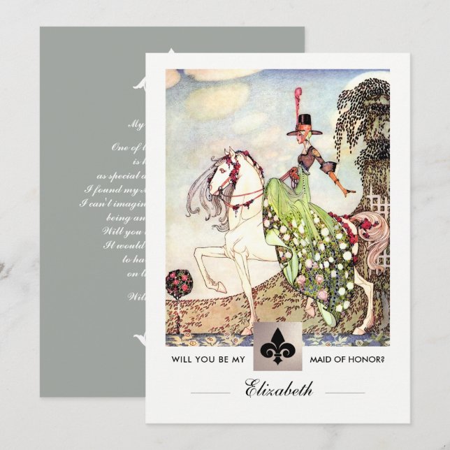 Kommer du att vara min Maid of honor? Inbjudningsk Inbjudningar (Fram/baksida)