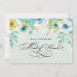 Kommer du att vara min Maid of honor? Mint Blommig Inbjudningar