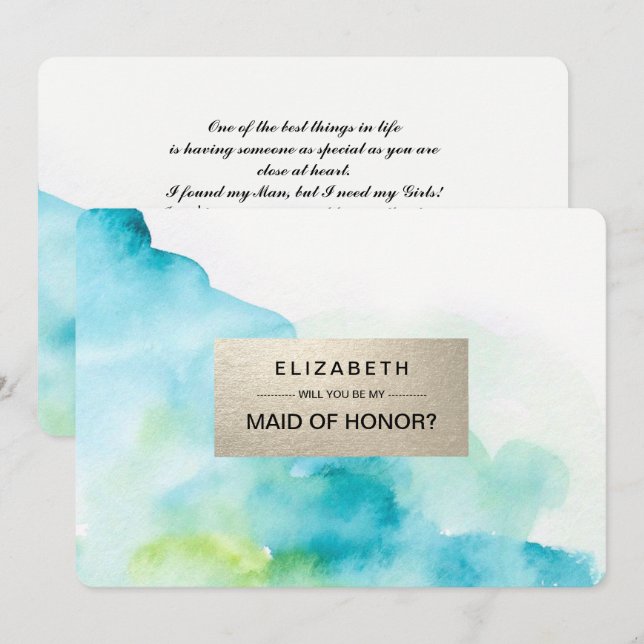 Kommer du att vara min Maid of honor? Modern vatte Inbjudningar (Fram/baksida)