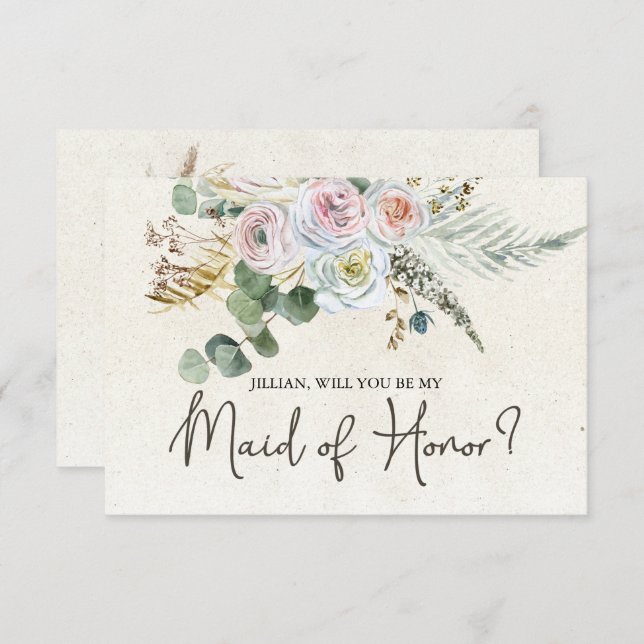 Kommer du att vara min Maid of honor Pastel Boho-N (Fram/baksida)