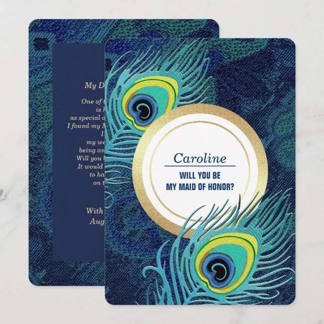 Kommer du att vara min Maid of honor? Peacock Feat Inbjudningar (Fram/baksida)