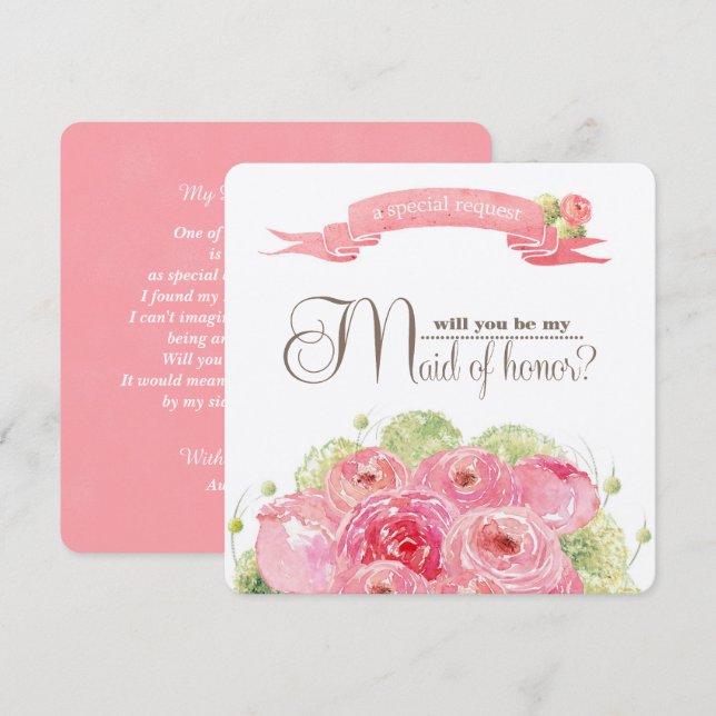 Kommer du att vara min Maid of honor? Romantic Ro Inbjudningar (Fram/baksida)