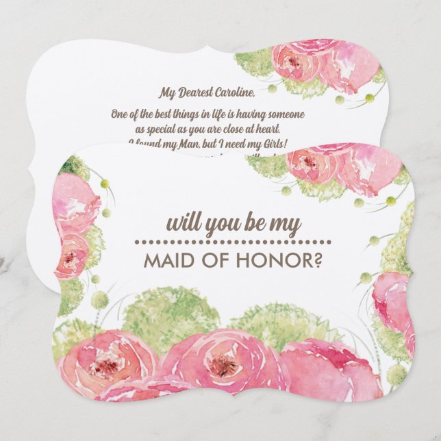 Kommer du att vara min Maid of honor? Romantic Ro Inbjudningar (Fram/baksida)