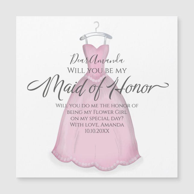 Kommer du att vara min Maid of honor Rosa Dress Si (Framsida)