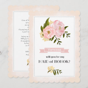 Kommer du att vara min Maid of honor? Rosa Peonie Inbjudningar
