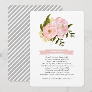 Kommer du att vara min Maid of honor? Rosa Peonie Inbjudningar