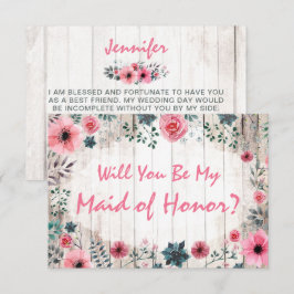 Kommer du att vara min Maid of honor Rustic Blommi Inbjudningar