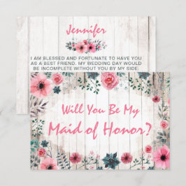 Kommer du att vara min Maid of honor Rustic Blommi Inbjudningar