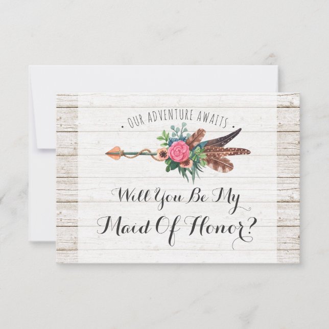 Kommer du att vara min Maid of honor? Rustic Boho  Inbjudningar (Framsida)