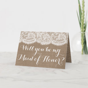 Kommer du att vara min Maid of honor? Rustic Burla Inbjudan