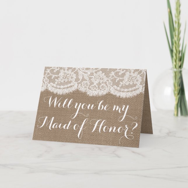 Kommer du att vara min Maid of honor? Rustic Burla Inbjudan (Framsida)