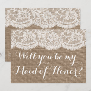 Kommer du att vara min Maid of honor? Rustic Burla Inbjudningar