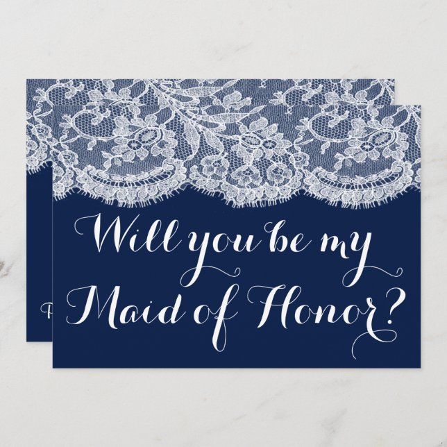 Kommer du att vara min Maid of honor? Tunga Blue & Inbjudningar (Fram/baksida)