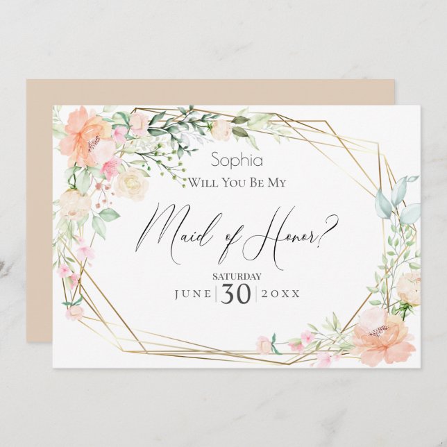Kommer du att vara min Maid of honor  Vår blommor? Inbjudningar (Fram/baksida)