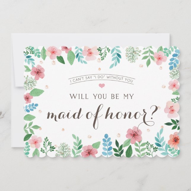 Kommer du att vara min maid of honor, vattenfärgbl inbjudningar (Framsida)
