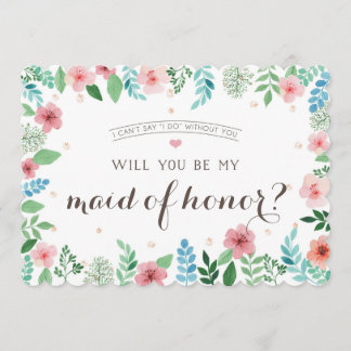 Kommer du att vara min maid of honor, vattenfärgbl inbjudningar