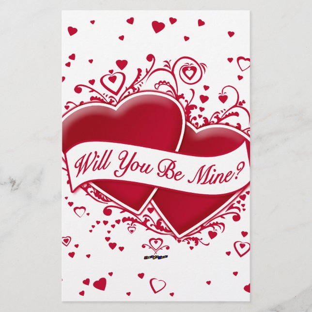 Kommer du att vara min? Red Hearts Brevpapper (Framsida)