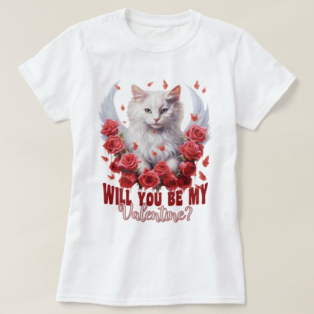 Kommer du att vara min Valentine, Cat T-shirt? T Shirt (Design framsida)