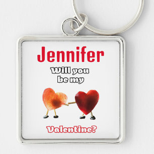 Kommer du att vara min Valentine? Fyrkantig Silverfärgad Nyckelring
