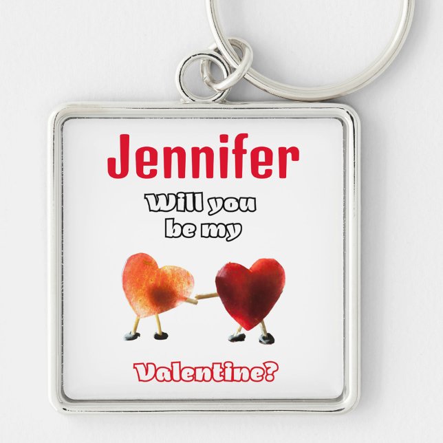 Kommer du att vara min Valentine? Fyrkantig Silverfärgad Nyckelring (Skapare uppladdad)